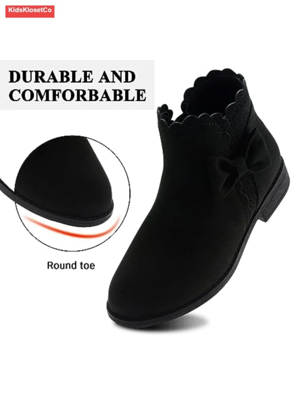 Girls Ankle Boots Bow Side Zipper Low Heel Suede Microsuede Outdoor Warm Shoes
